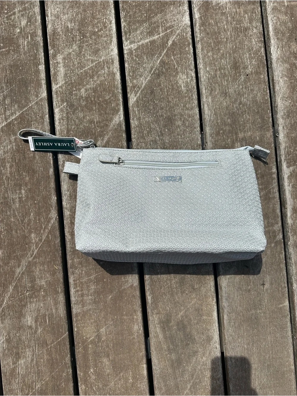 Laura Ashley Cream and Light Gray Paisley Cosmetic Pouch